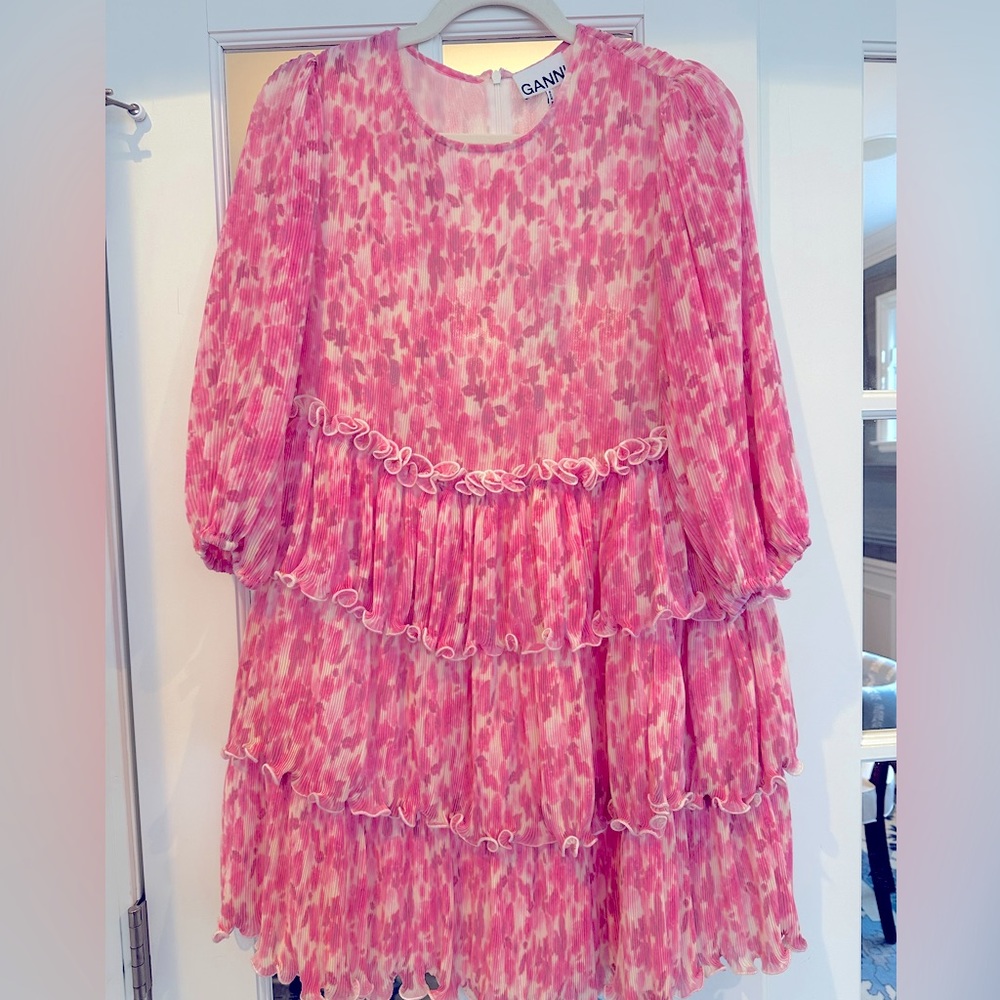 GANNI pink ruffle dress NBW with tags